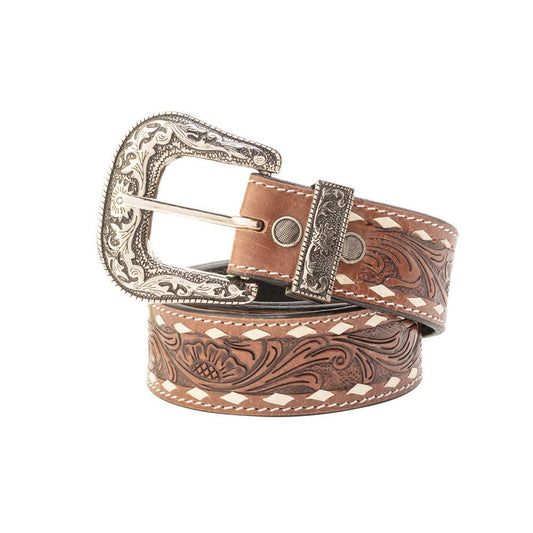 Talavera Handtooled Leather Belt for Women in Ember: Ember / L