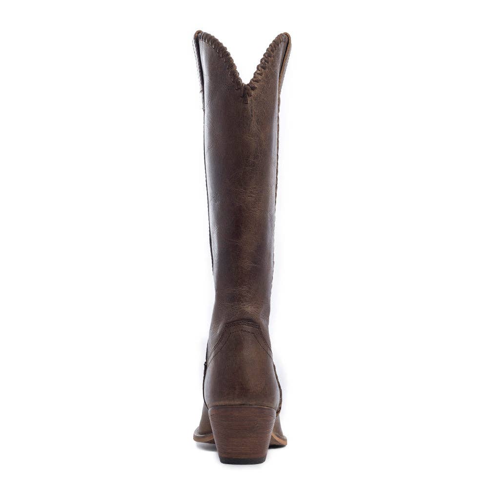 High Plains Stitched Leather Boots: Brown / 9