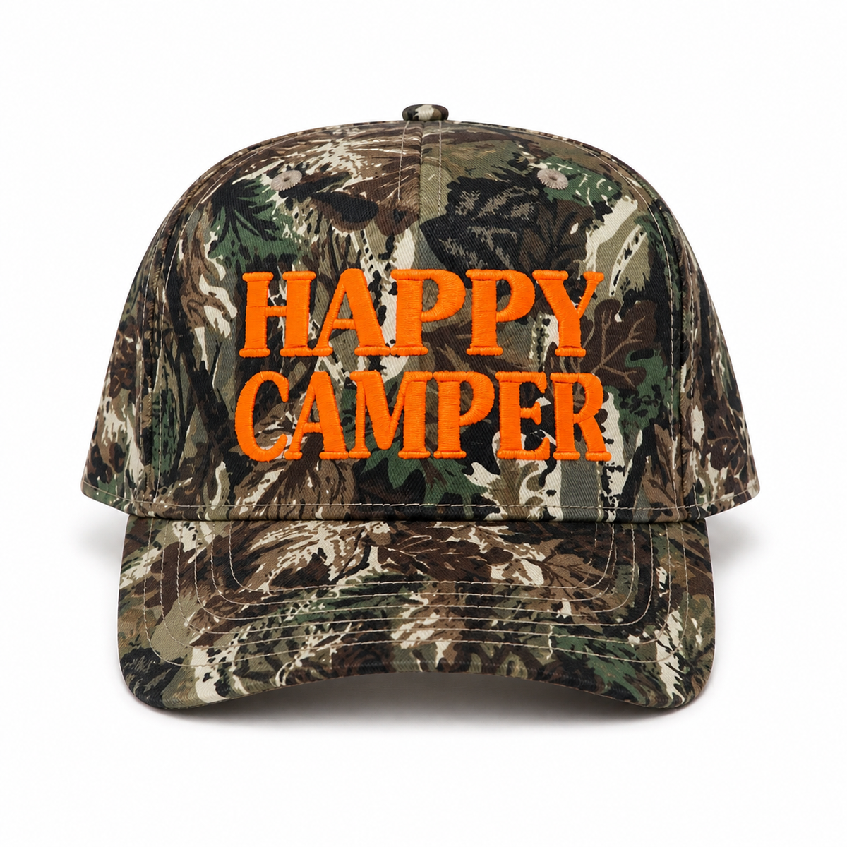 Happy Camper Camo hat: Neon orange