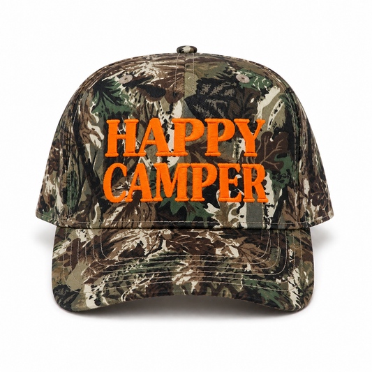 Happy Camper Camo hat: Neon orange