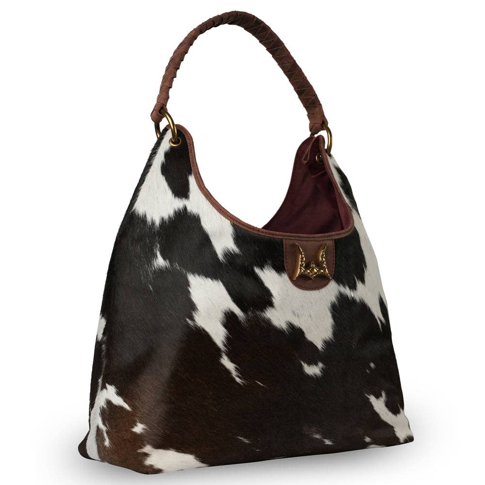 LW Large Purse - Black & White Cowhide With Oiled Ruby Leather: Black & White