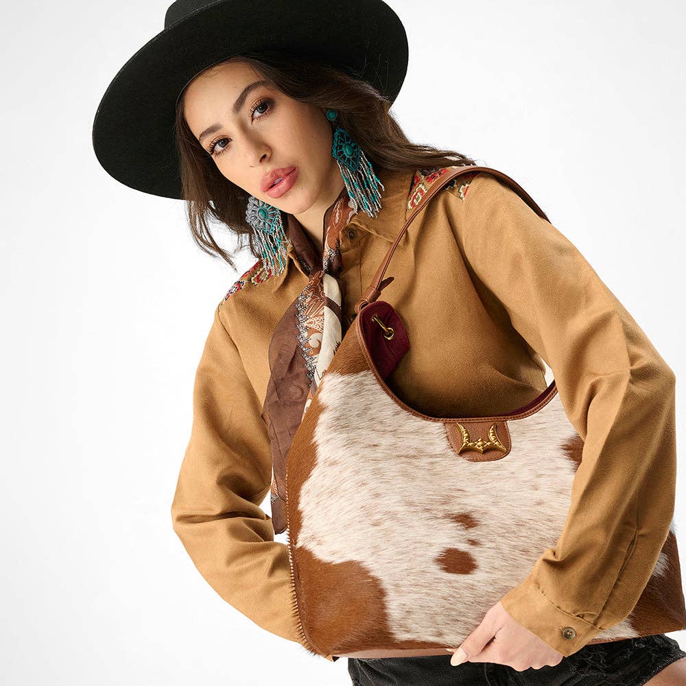 Loyal West Large Purse - In Brown & White Cowhide & Calfskin: Single