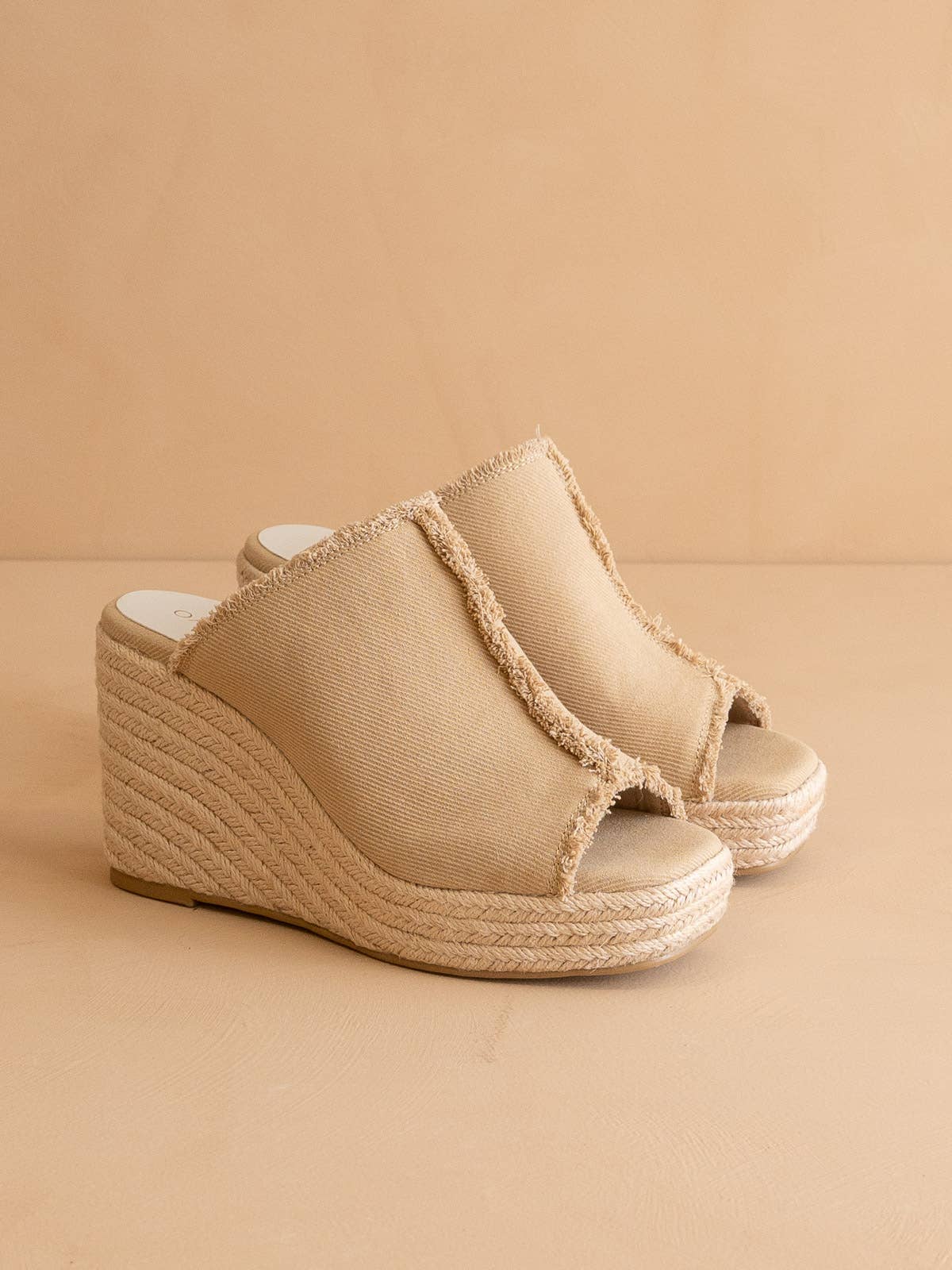 The Verona | Khaki Frayed Denim Espadrille Wedge: KHAKI / 6.5