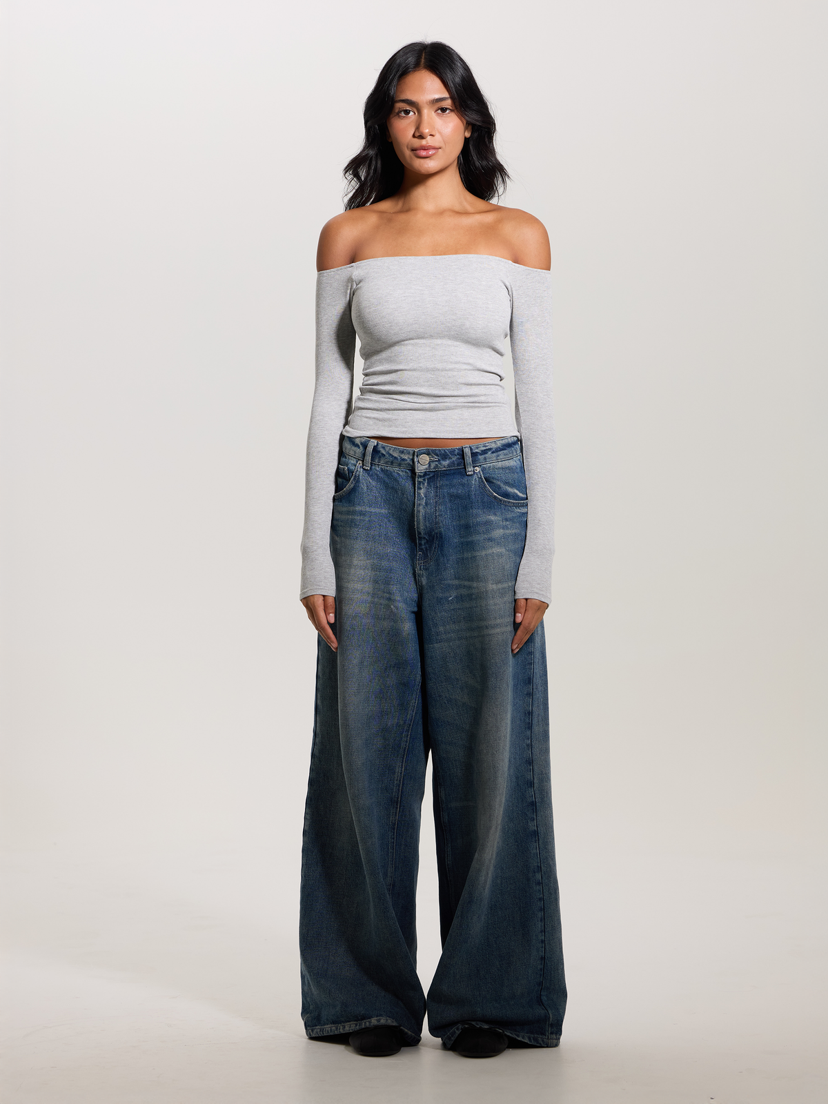 Ribbed Off The Shoulder Brami: Cream / S