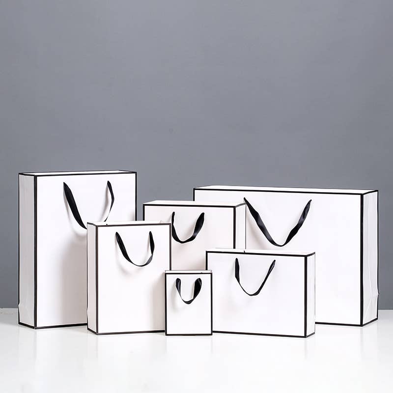 White with Black Border Paper Gift Bag w/ free tissue: H1