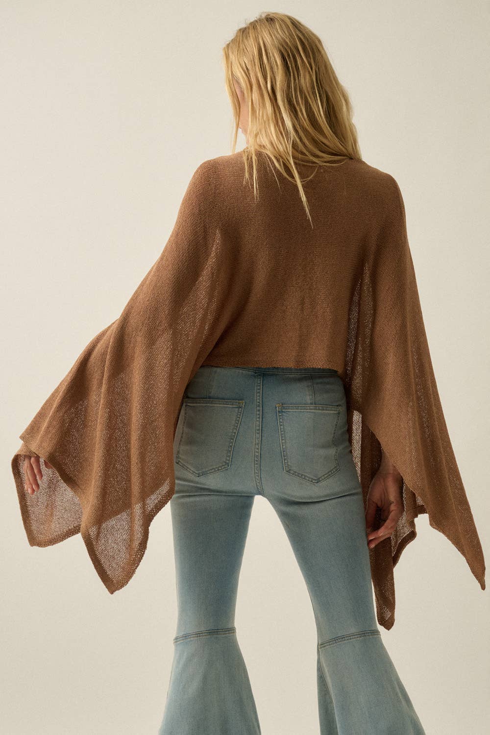 Sheer Lightweight Knit Cropped Poncho Sweater: Off White / L