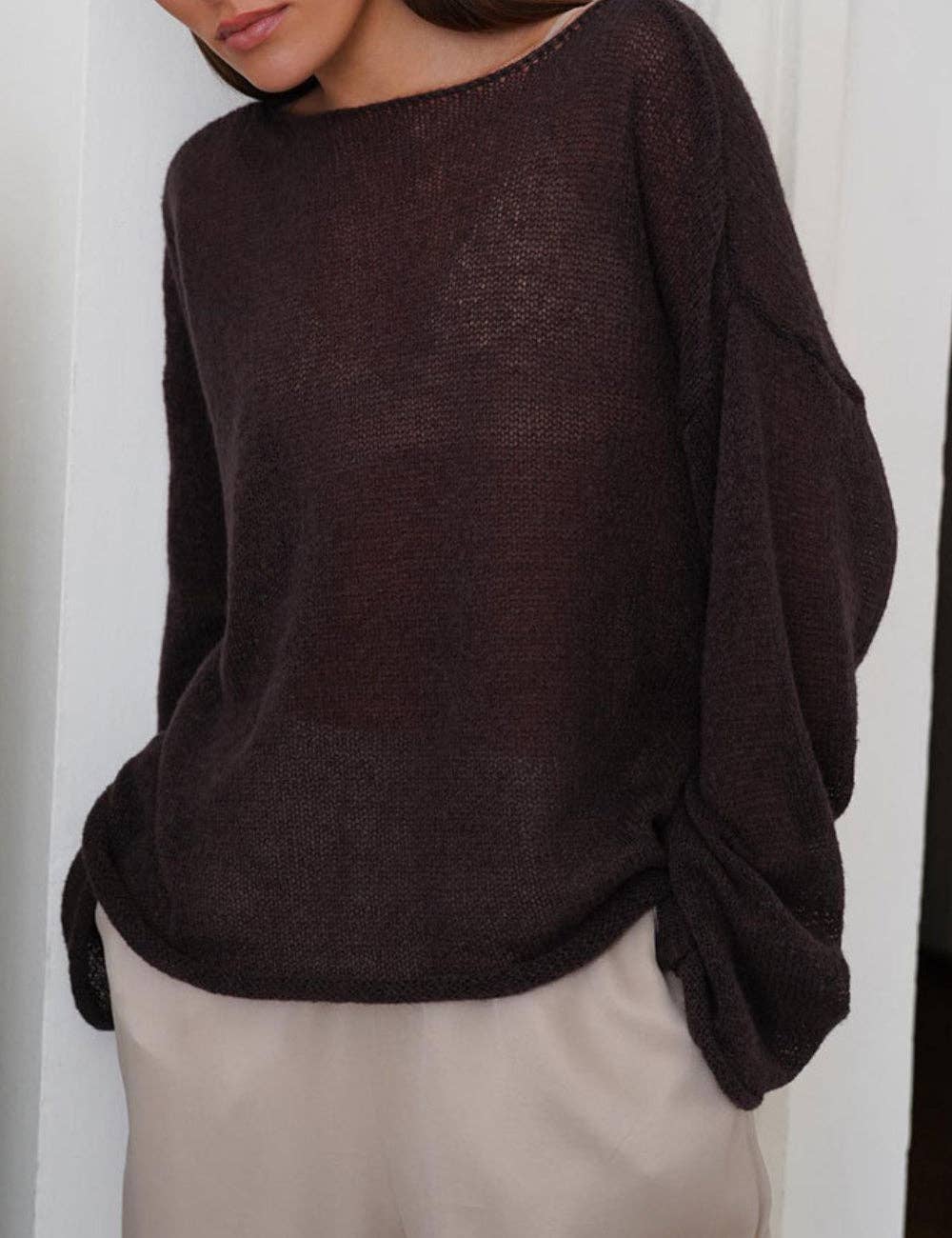 Ladies Solid Color Hollow Knit Top MY0106: Light Pink / M