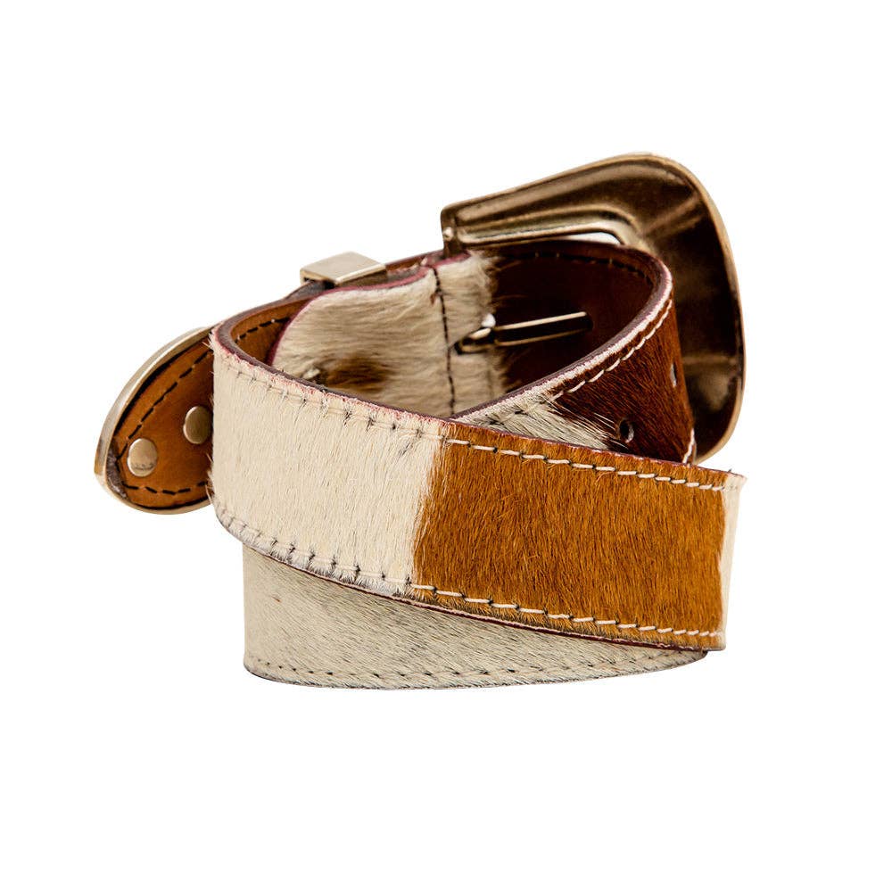 Whoop Hairon Leather Women's Belt: Brown & White / LARGE