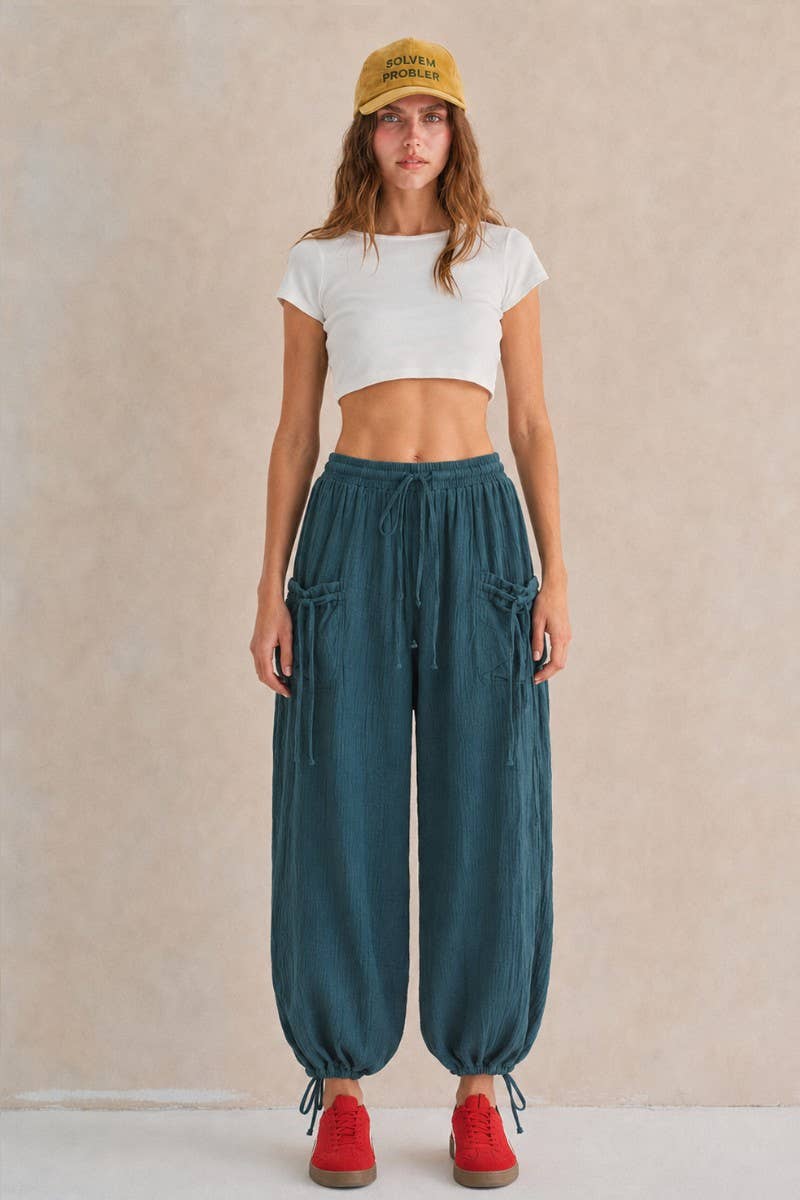 VINTAGE GAUZE JOGGER PANTS: MERLOT / M