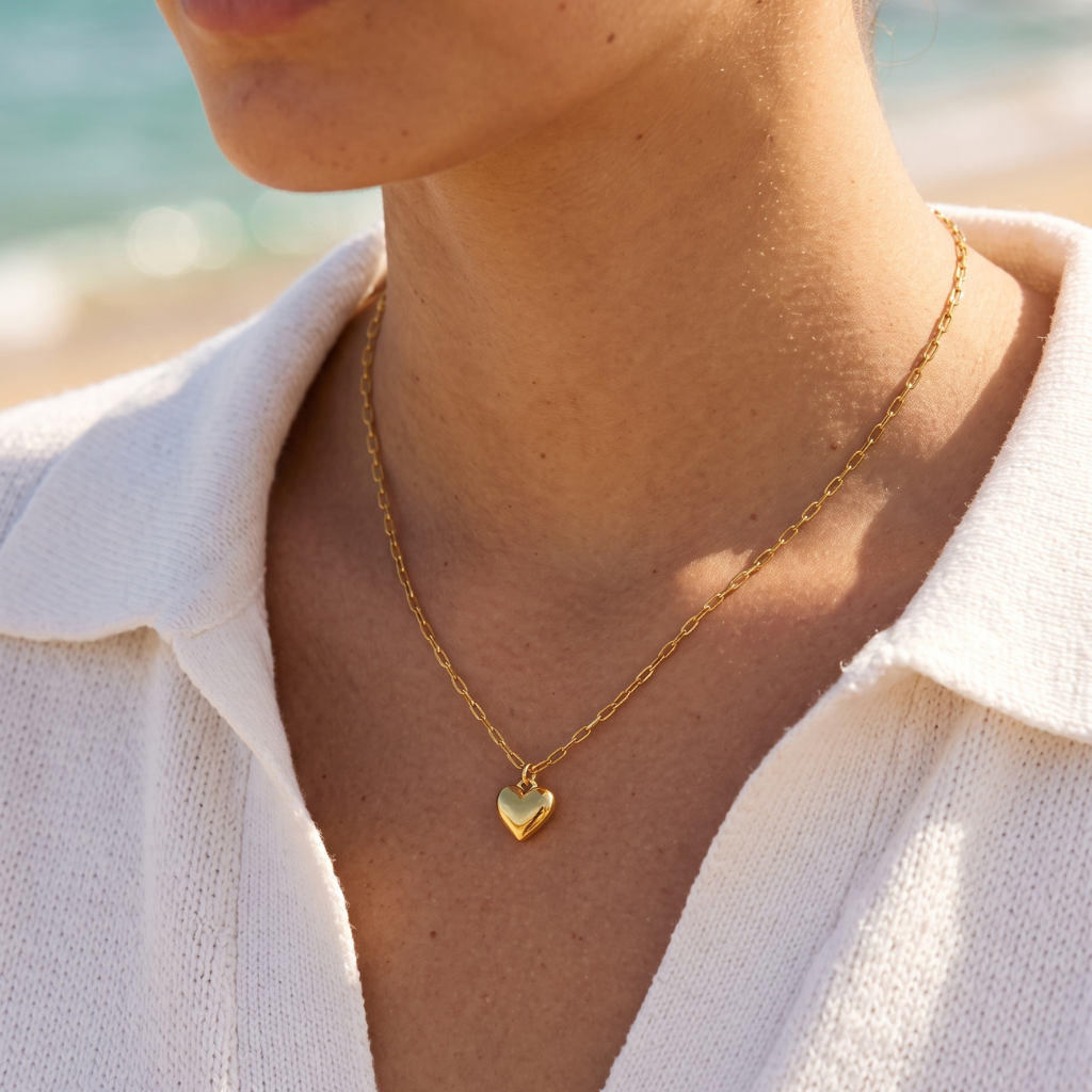 Gold Paperclip chain with heart charm