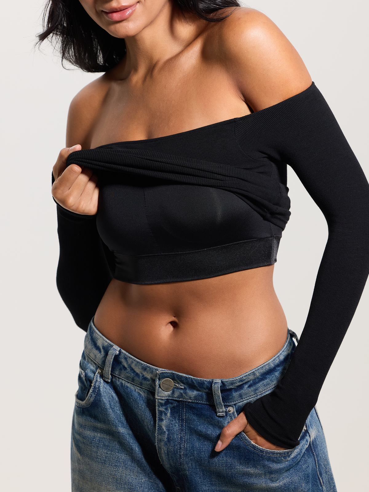 Ribbed Off The Shoulder Brami: Dark Cherry / L