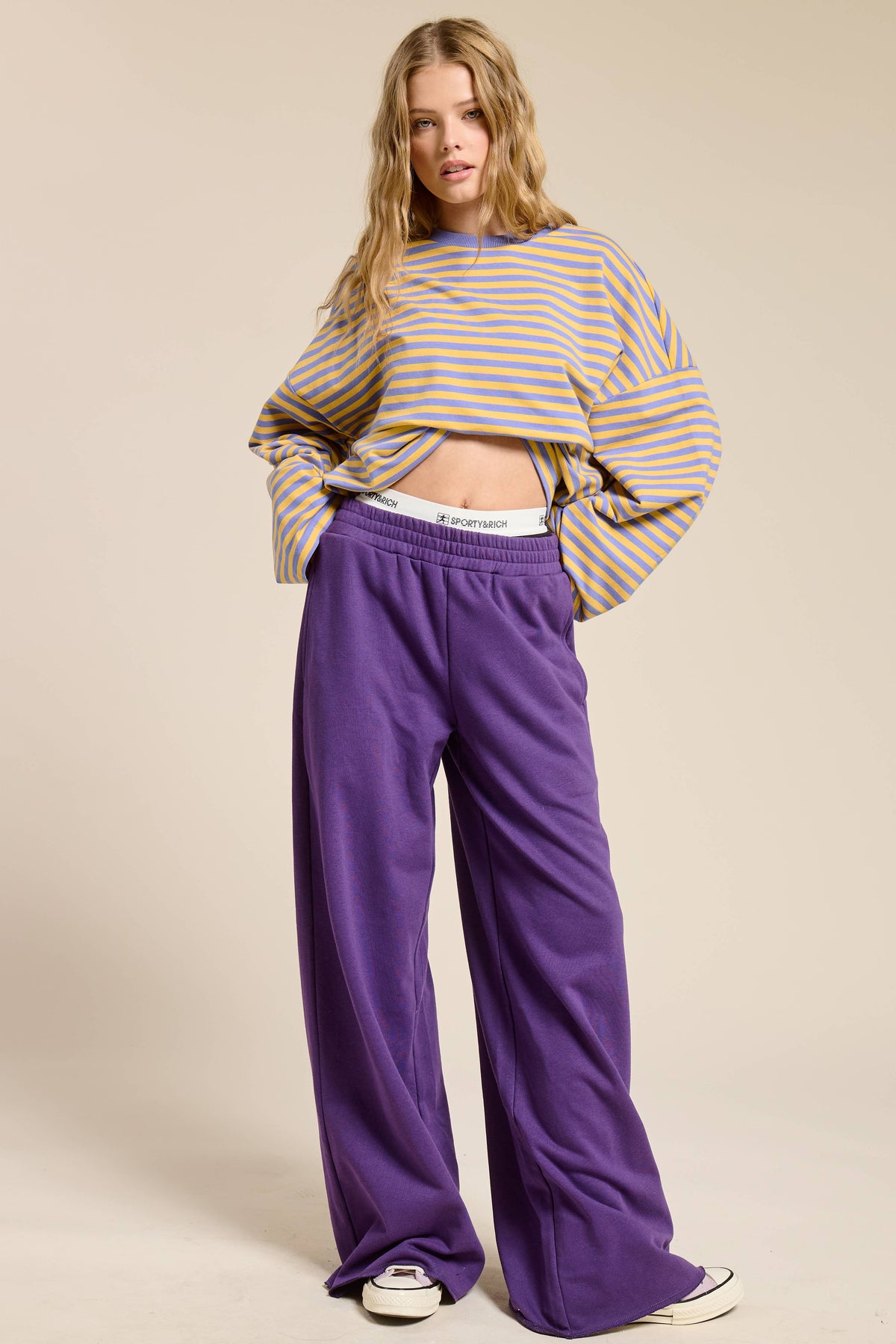 Wide Leg Cotton Jogger Sweatpants: Heather Grey / S