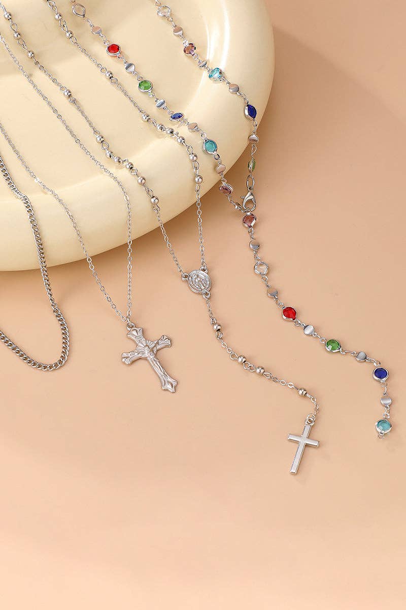 Layered Cross Pendant Necklace: GOLD / One Size