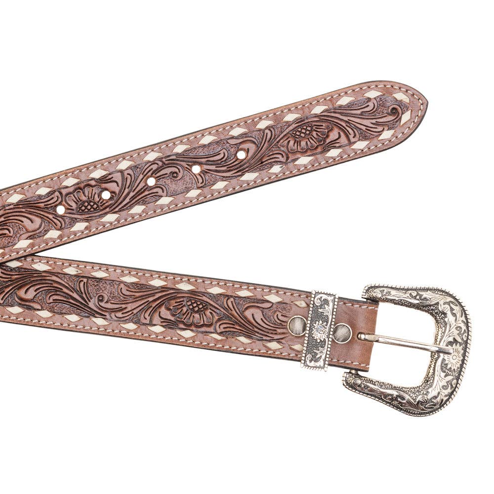 Talavera Handtooled Leather Belt for Women in Ember: Ember / L