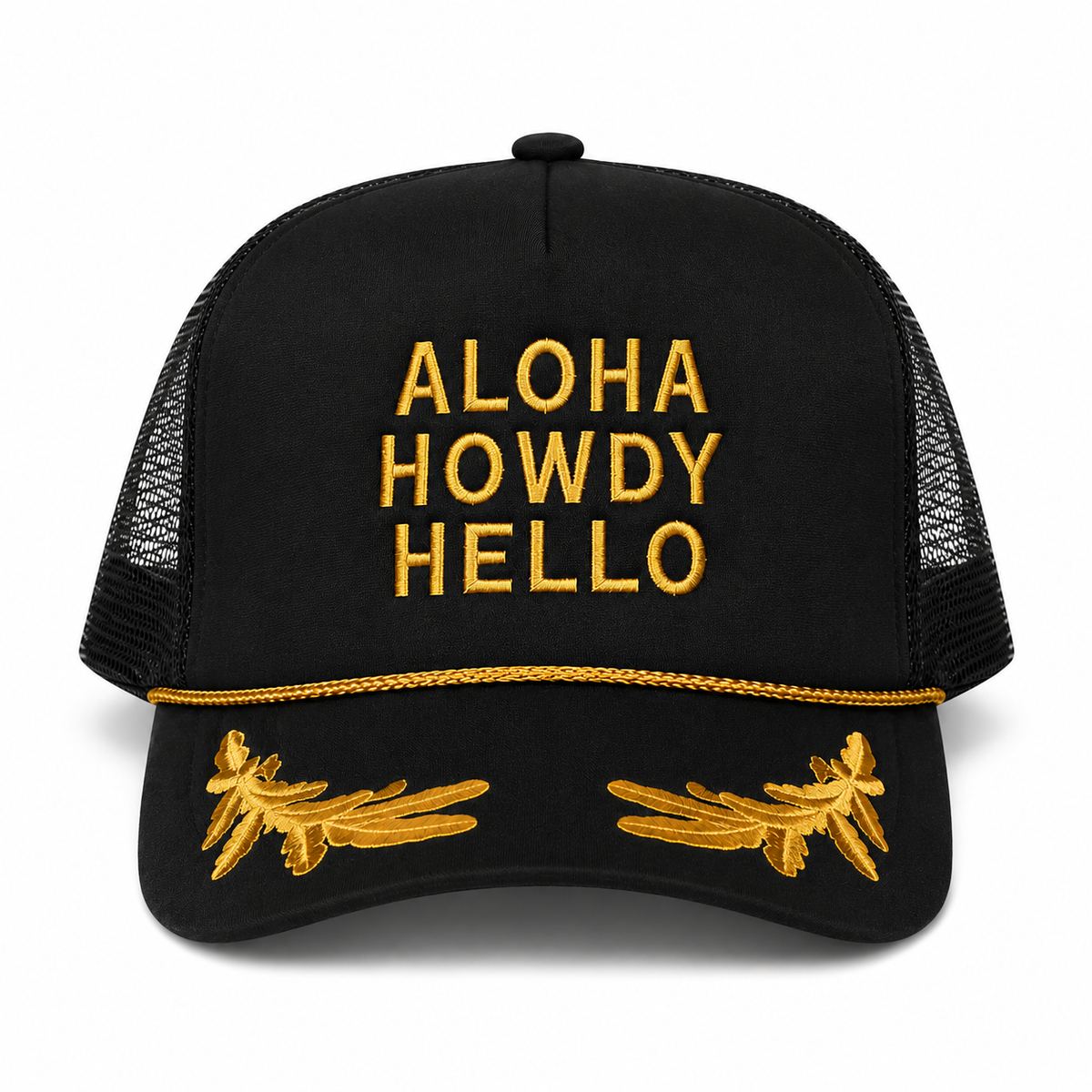 Aloha Howdy Hello Trucker hats: Green