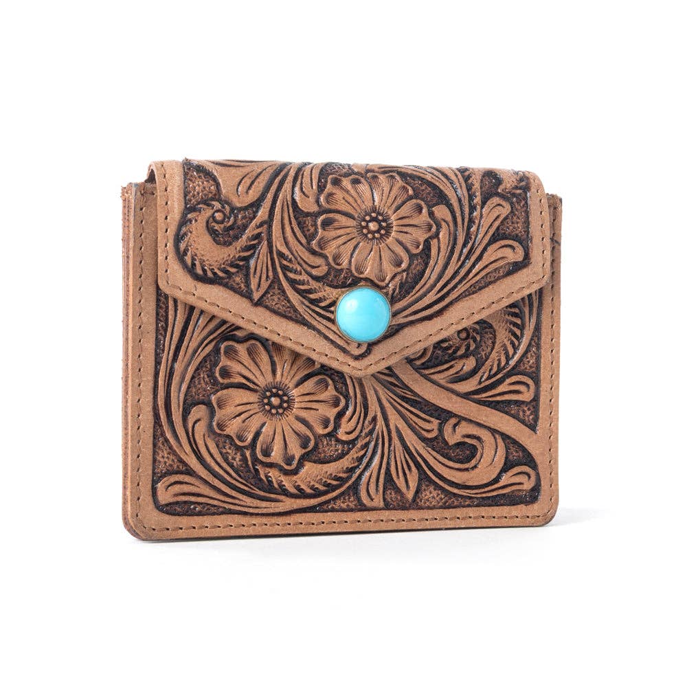 Myra Azura Bloom Leather Credit Card Holder in Saddle Dust: Saddle Dust