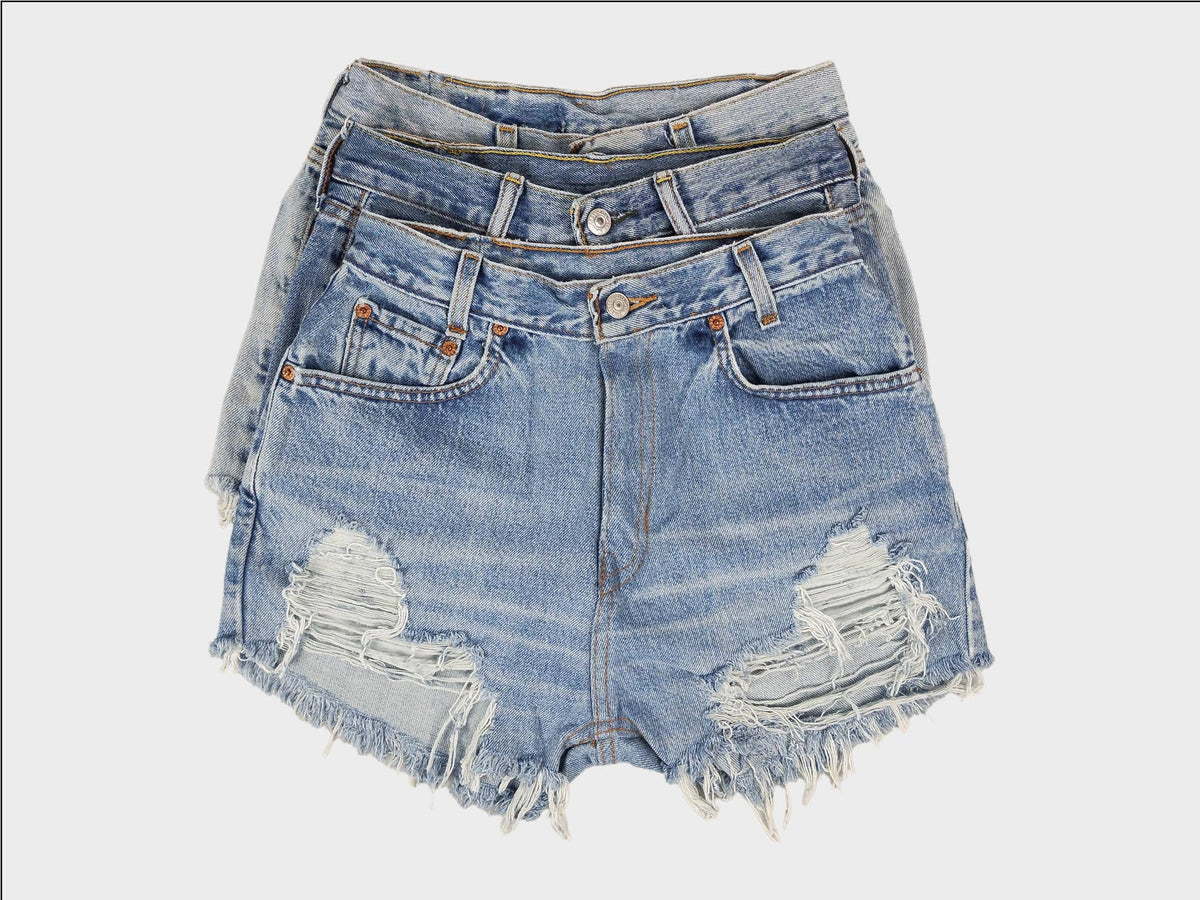 High-Rise Upcycled Denim Cutoff Shorts - Frayed: 8 (32" waist)