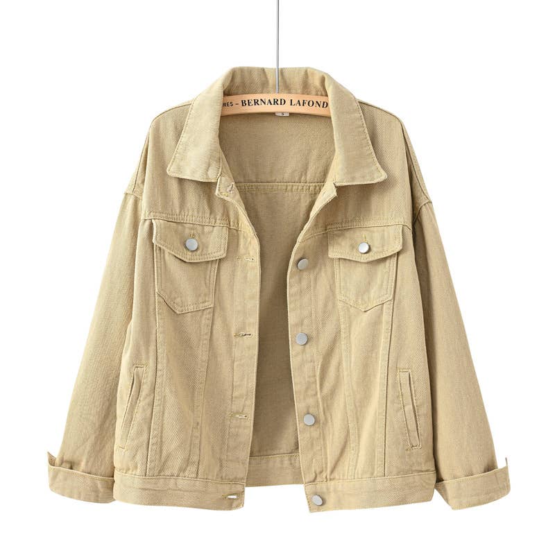 Solid color slim cropped denim jacket casual jacket: White / (S) 1
