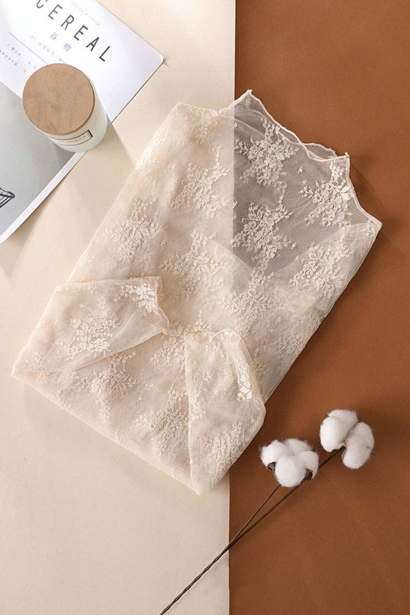 Elegant Lace Sheer T-Shirt: BLACK / L