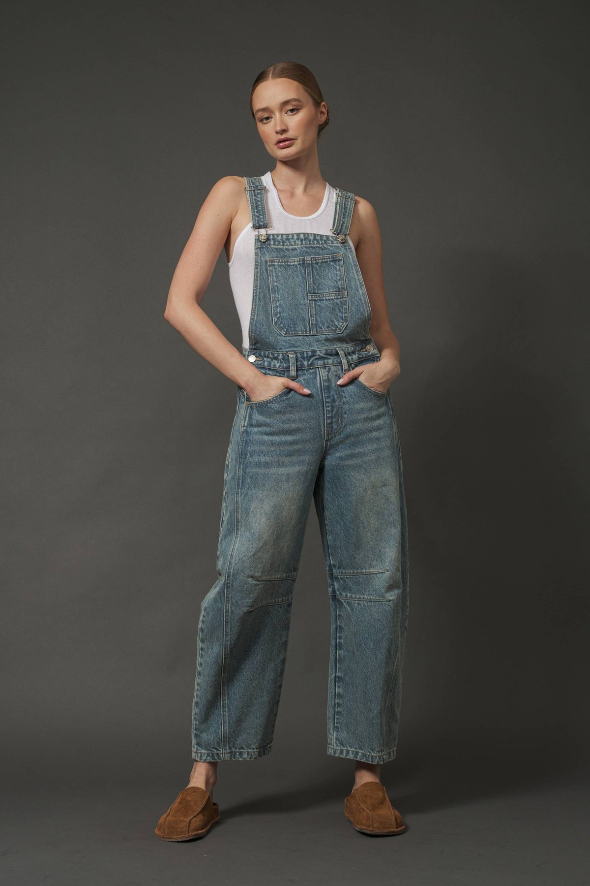MAP2994 SLOUCHY RELAX FIT DENIM OVERALL: DENIM / L
