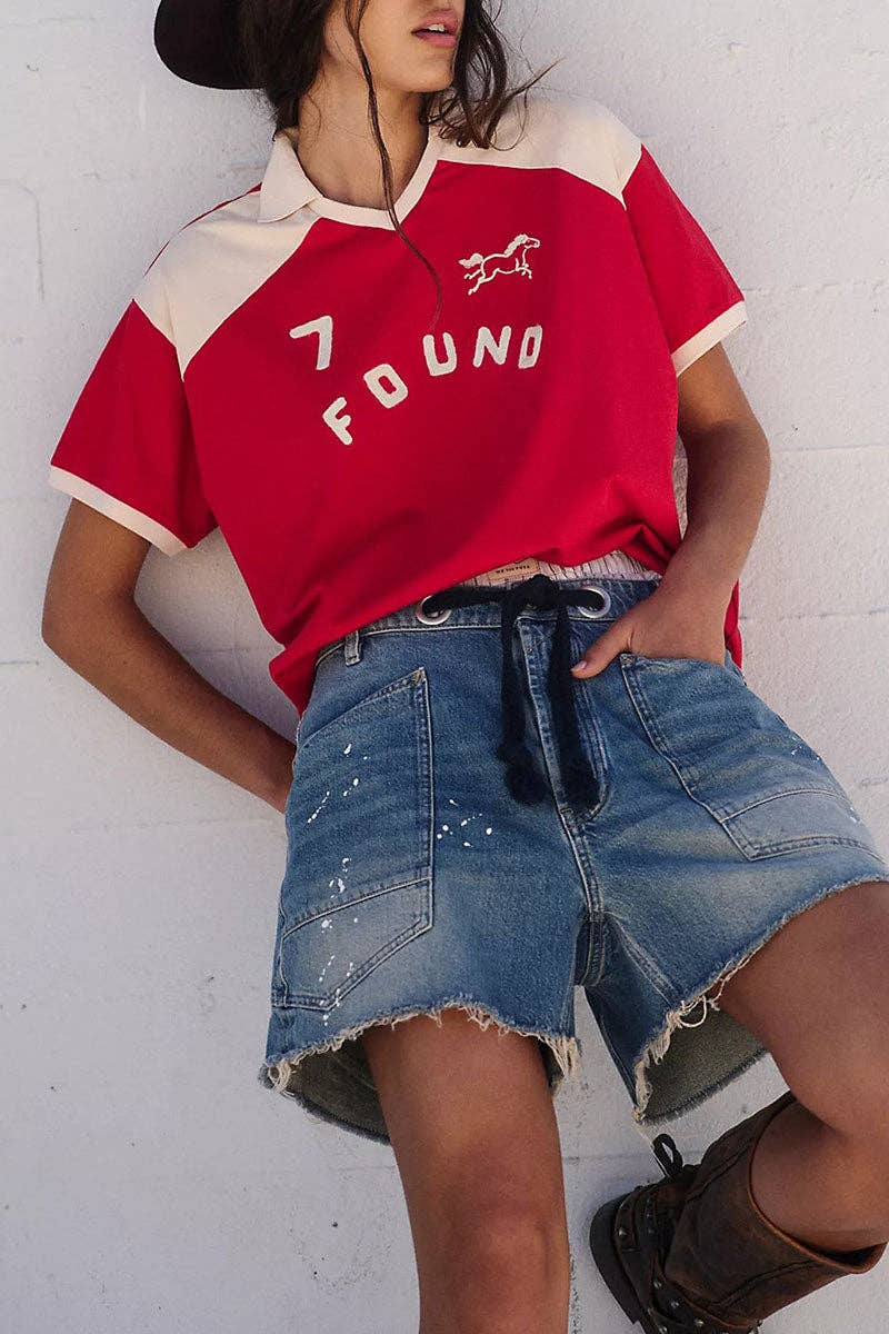 Lace-Up Denim Shorts: BLACK / M