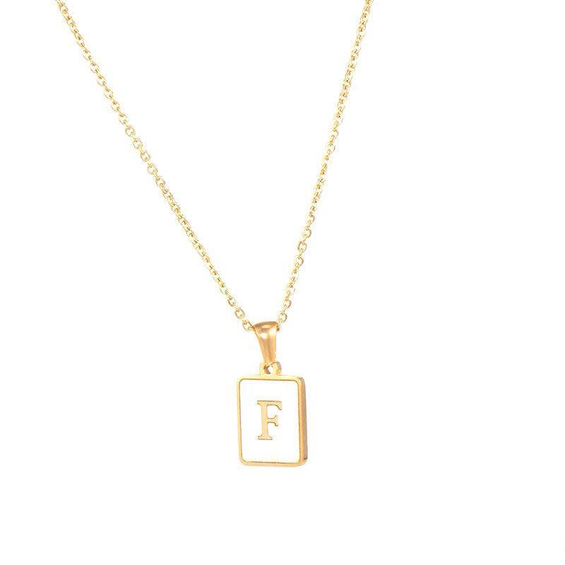 Square Initial 18K Gold-plated Stainless Steel Necklace -FGS: W