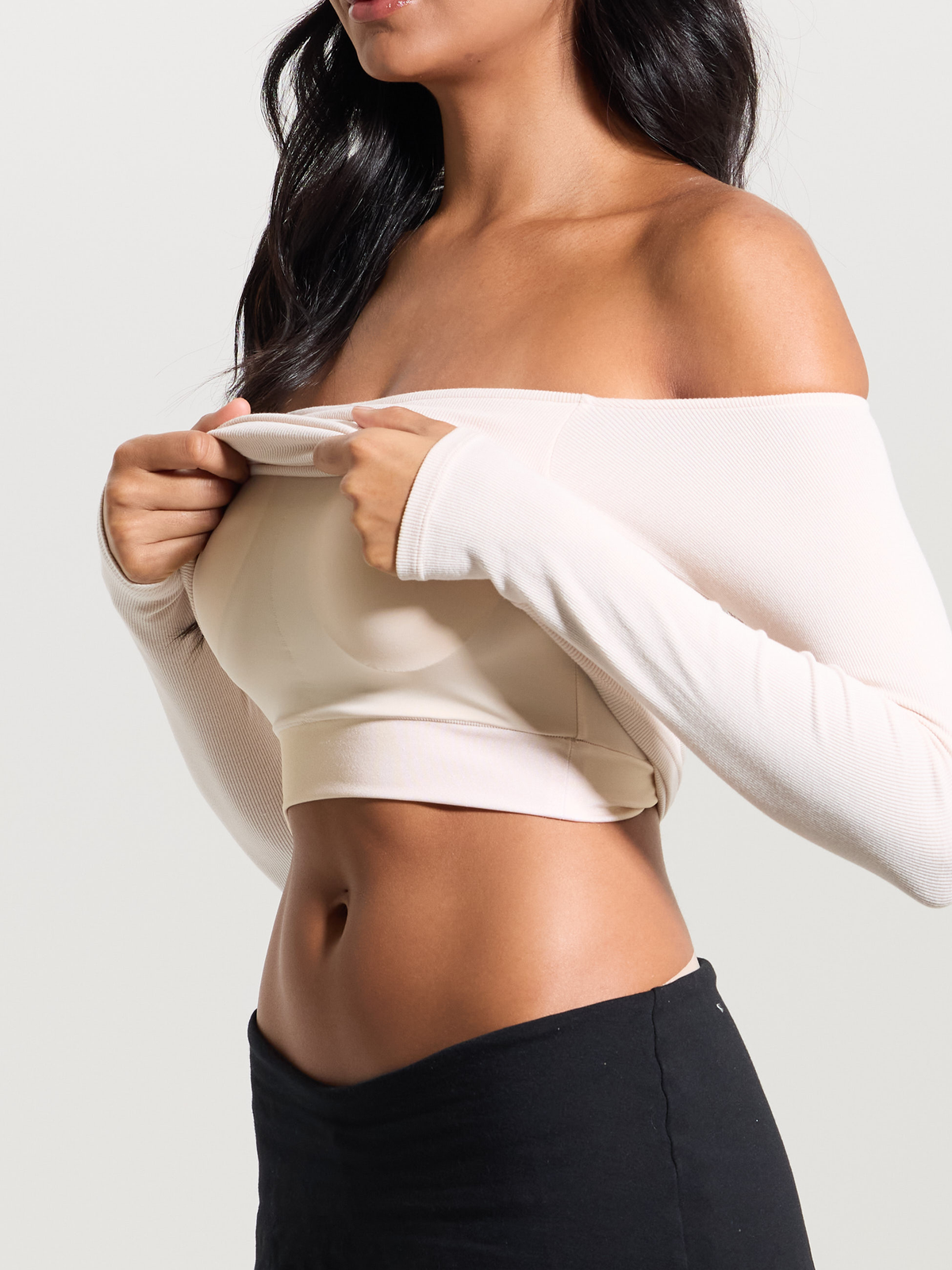 Ribbed Off The Shoulder Brami: Black / S