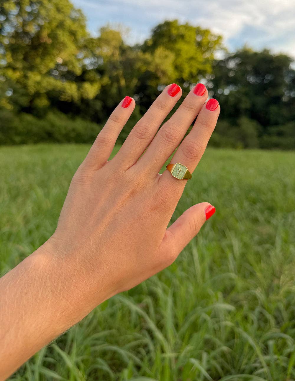 Matcha Green Enamel Cross Ring: 8