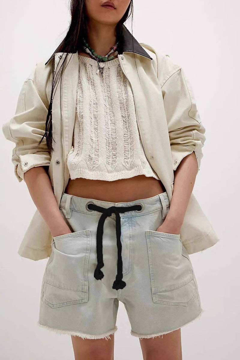 Lace-Up Denim Shorts: BLACK / M