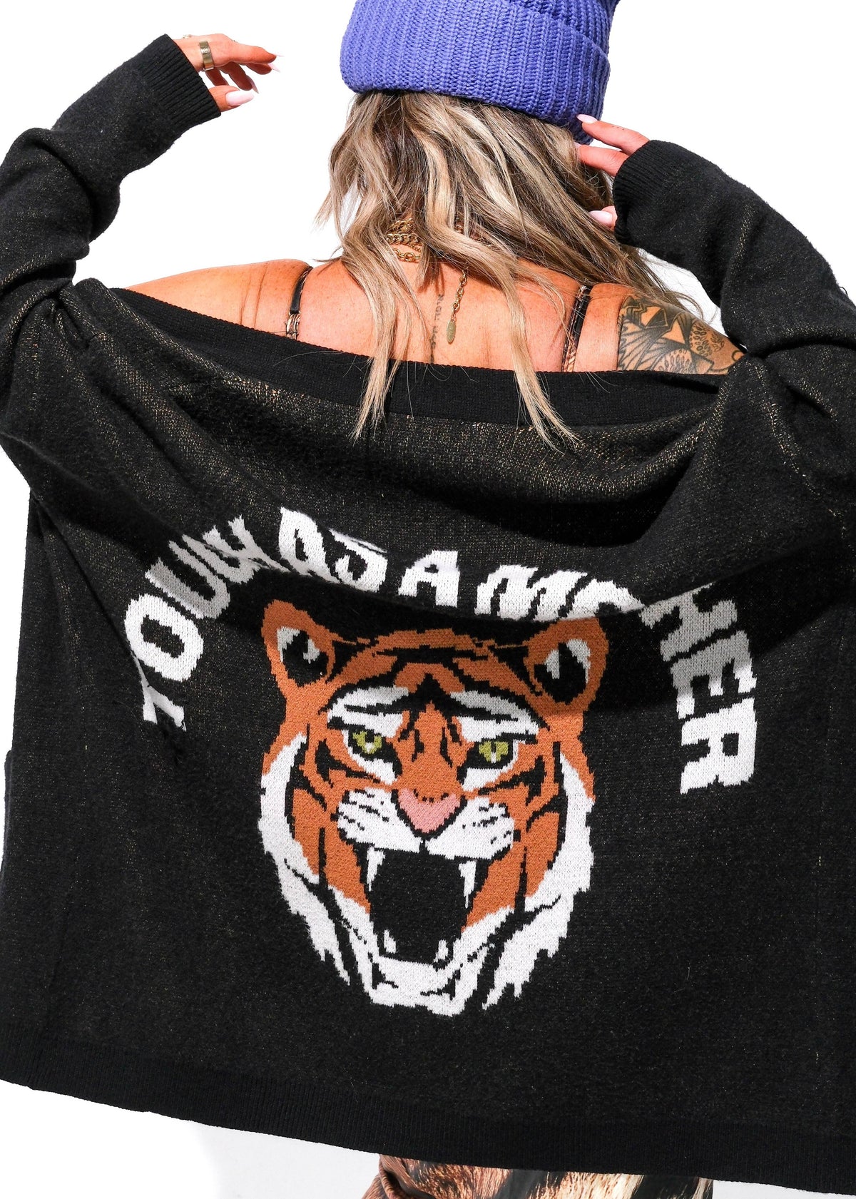 TOUGH AS A MOTHER CARDIGAN: Black / 1XL/2XL