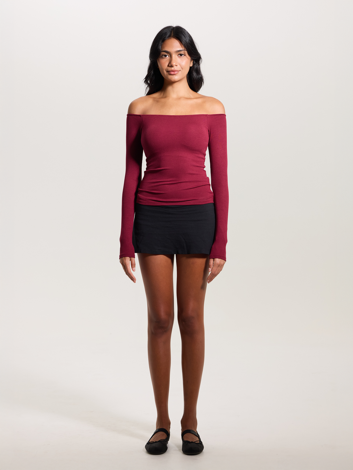Ribbed Off The Shoulder Brami: Dark Cherry / S