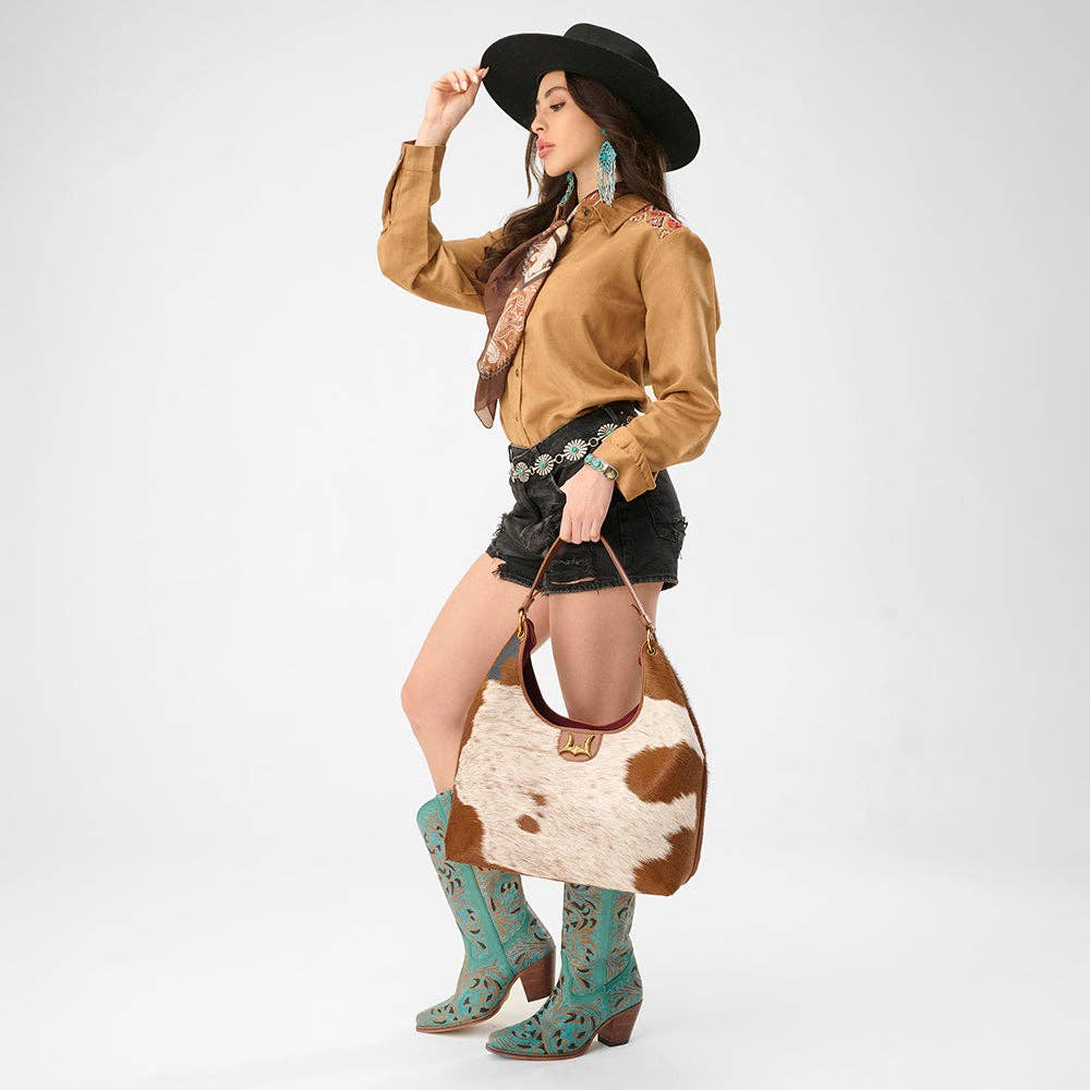 Loyal West Large Purse - In Brown & White Cowhide & Calfskin: Single