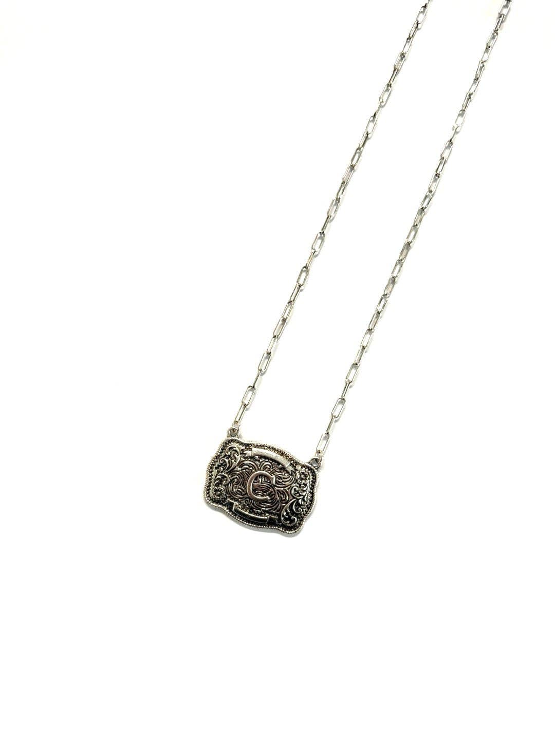 Western Belt Buckle Initial Necklace: A