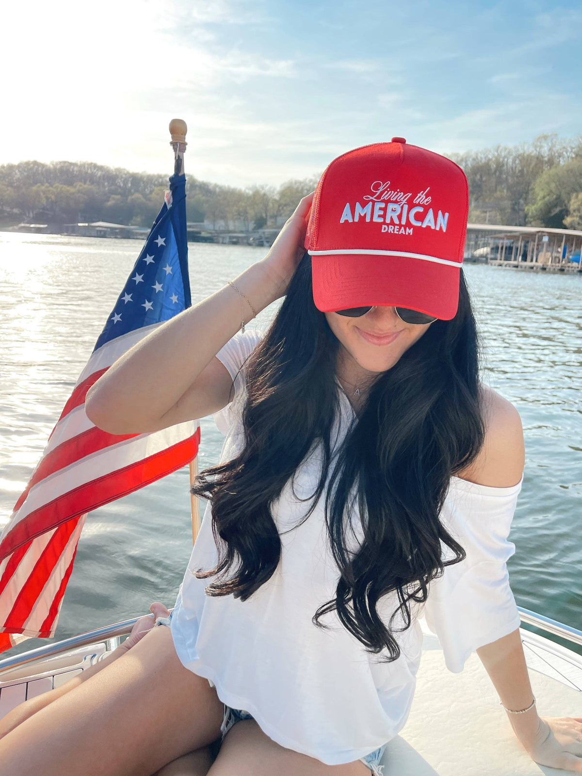 Living the American Dream - Red Vintage Trucker Hat: Red