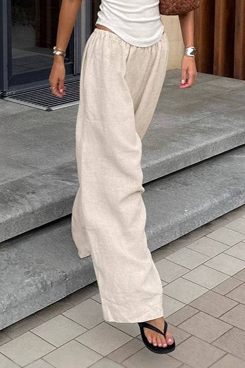 Relaxed Wide-Leg Casual Pants: BEIGE / S