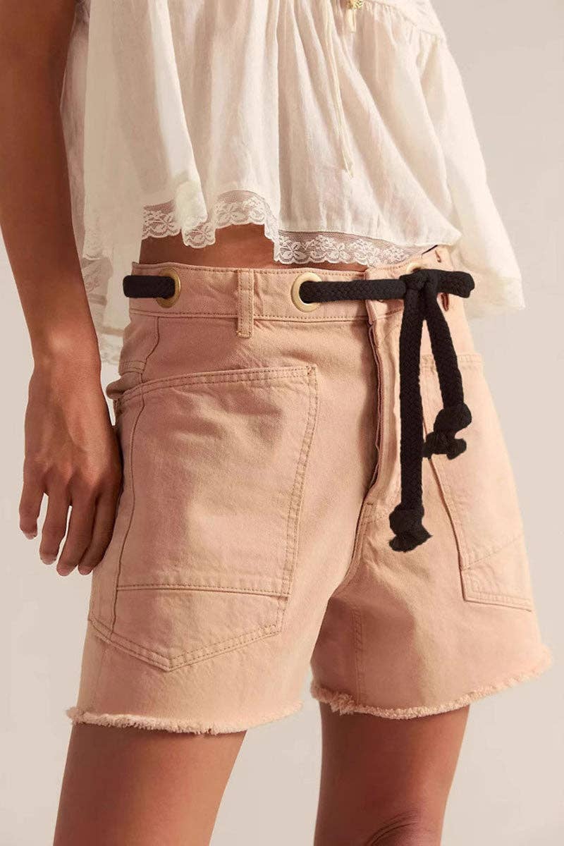 Lace-Up Denim Shorts: BLACK / S