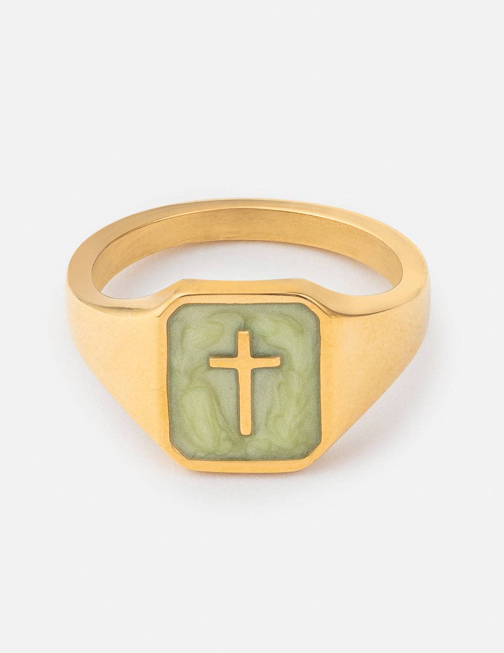 Matcha Green Enamel Cross Ring: 9