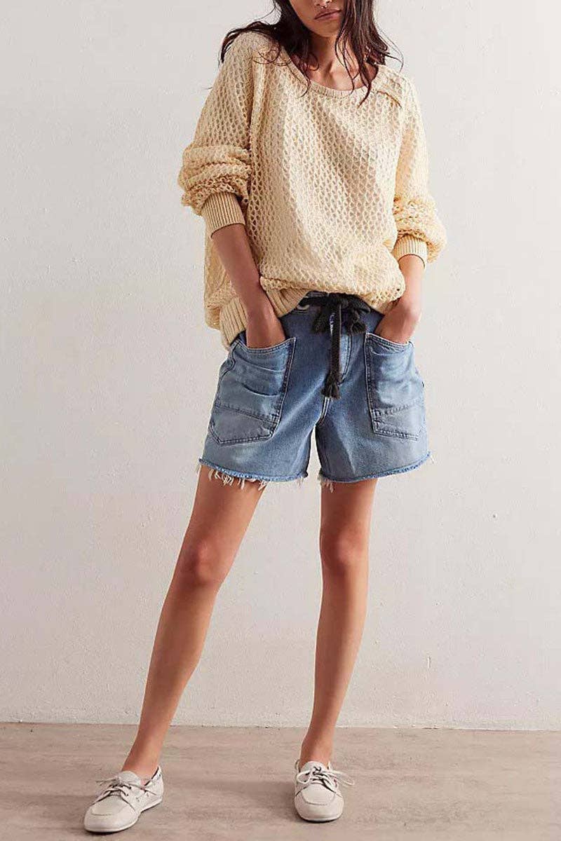 Lace-Up Denim Shorts: BLACK / S