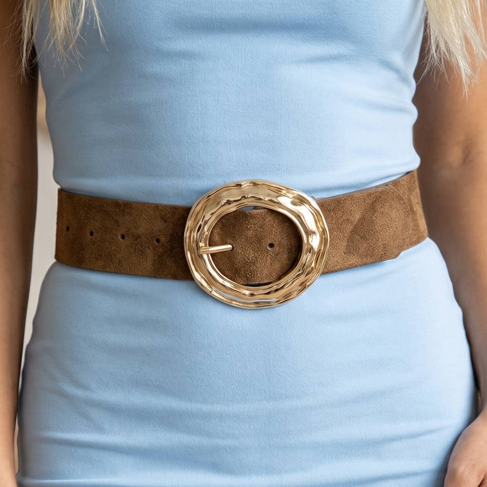 Suede Hammered Round Buckle Belt: GBU
