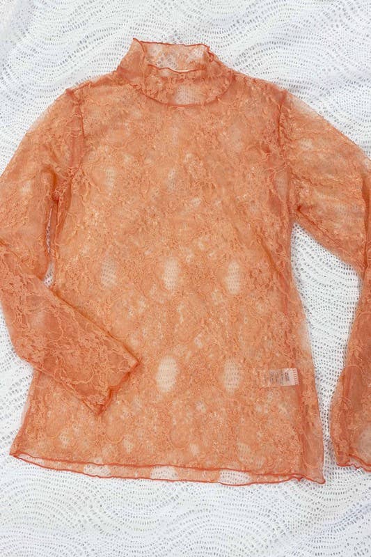 Floral Print Lace Long Sleeve Top KRT1739: NAVY / L
