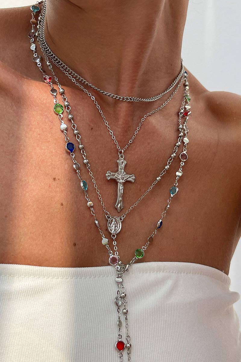 Layered Cross Pendant Necklace: GOLD / One Size