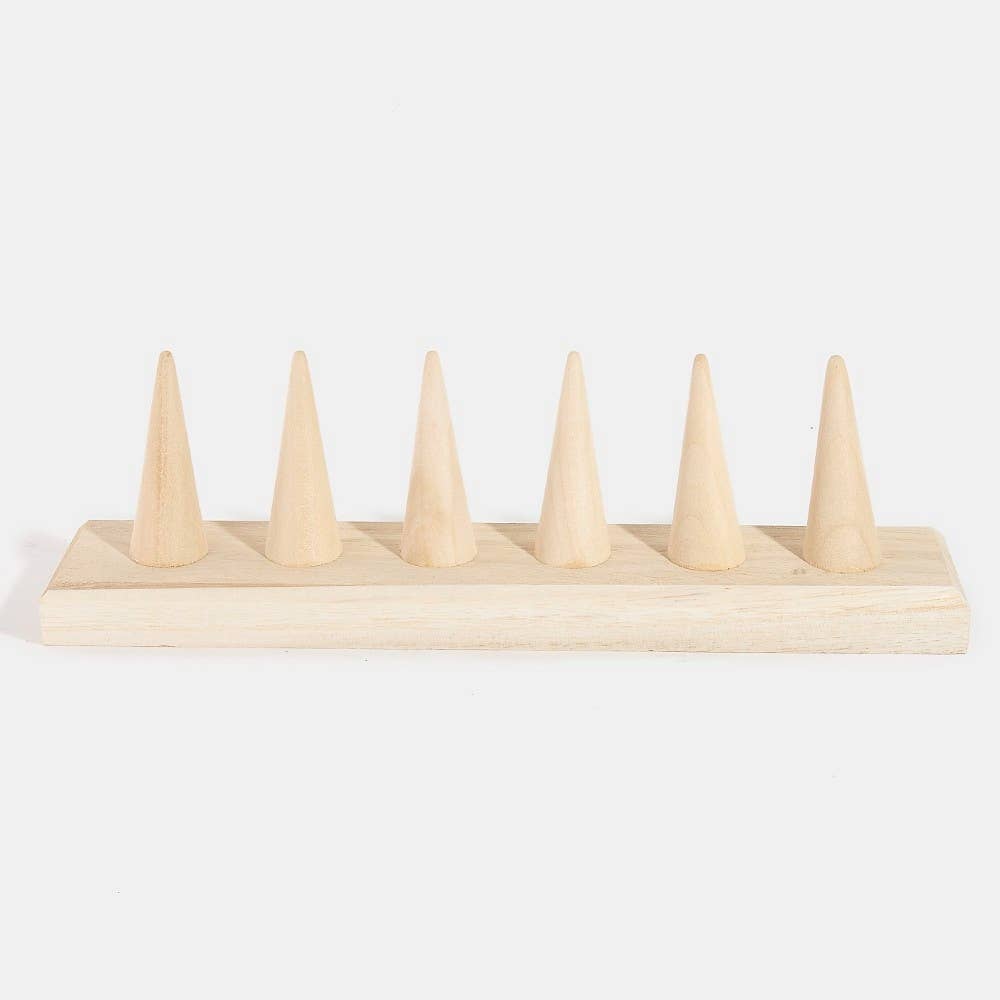 Natural Wood Six Finger Ring Cone Display Stand: WOOD