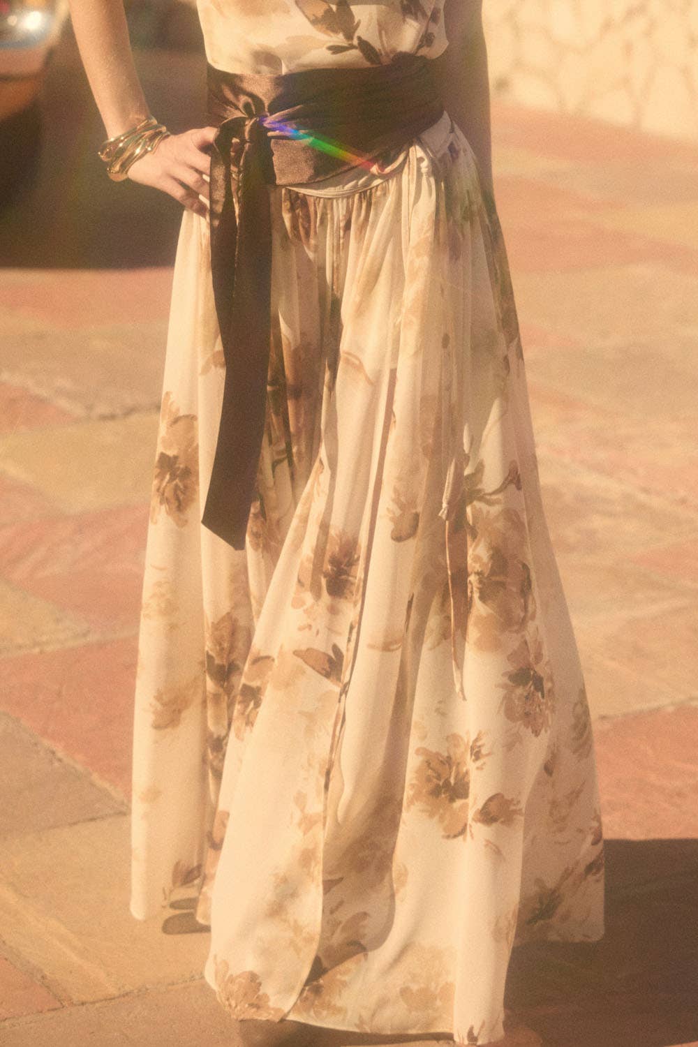 Floral-Print Chiffon Tie-Waist Maxi Skort: Retro Blue / M