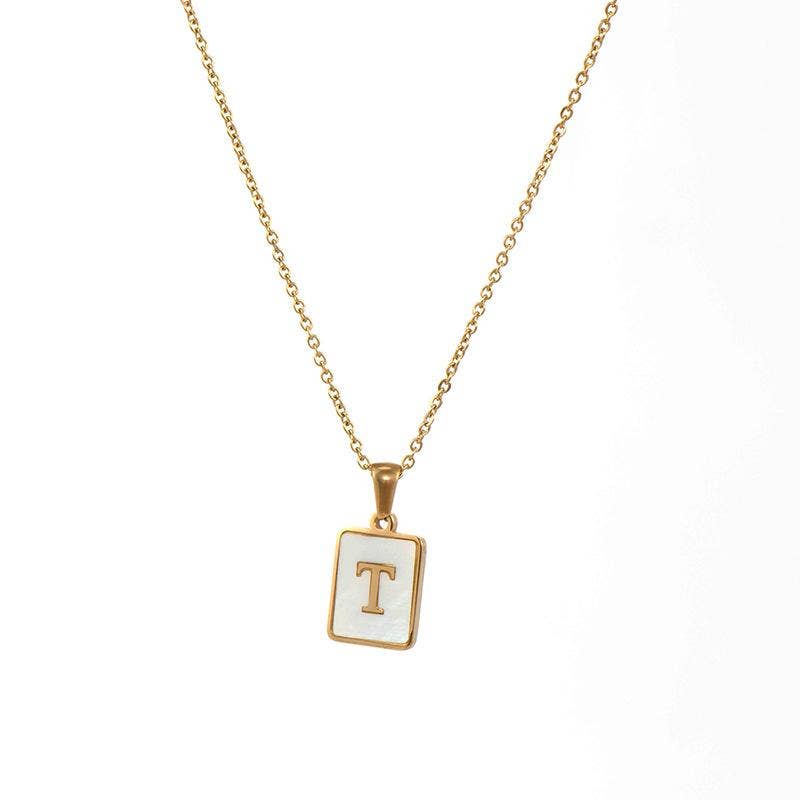 Square Initial 18K Gold-plated Stainless Steel Necklace -FGS: P