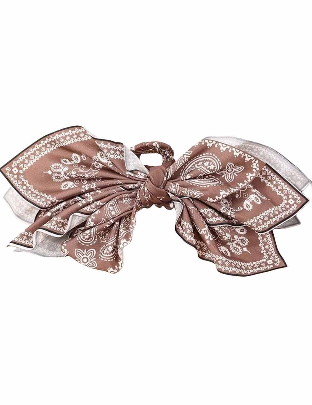 Ladies Chic Paisley Floral Print Bow Knot Hair Clip: Brown / OS