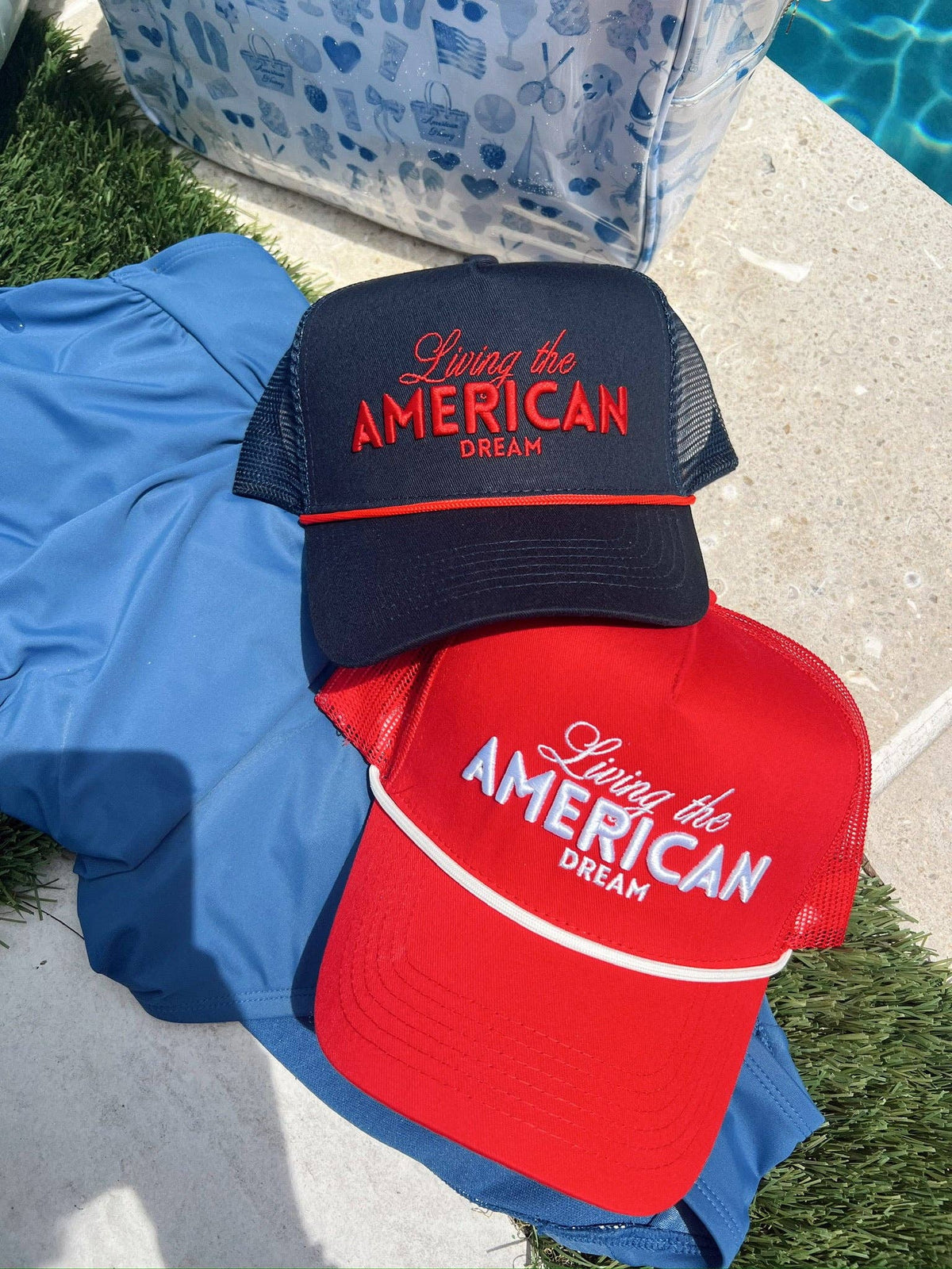 Living the American Dream - Red Vintage Trucker Hat: Red