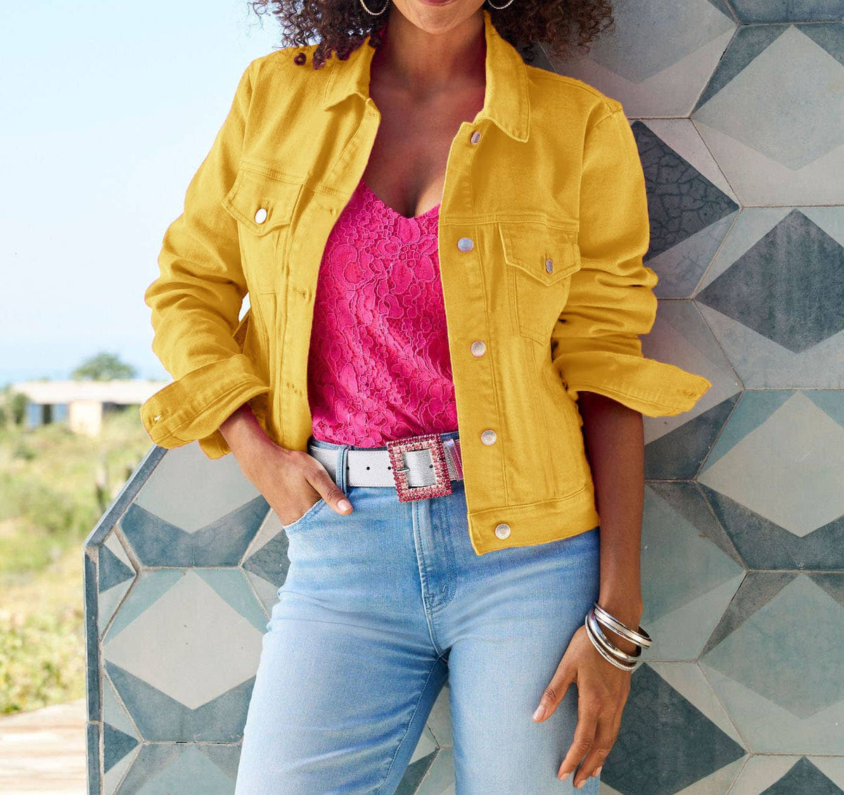 Solid color slim cropped denim jacket casual jacket: White / (M) 1