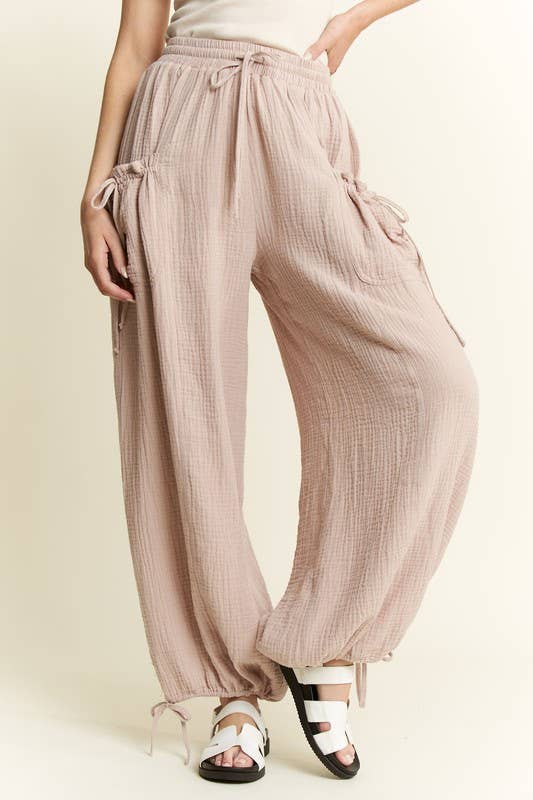 VINTAGE GAUZE JOGGER PANTS: MERLOT / S