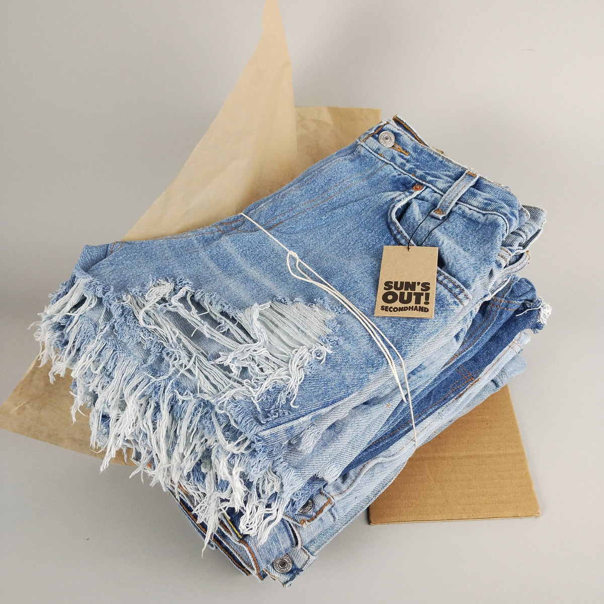 High-Rise Upcycled Denim Cutoff Shorts - Frayed: 2 (29" waist)