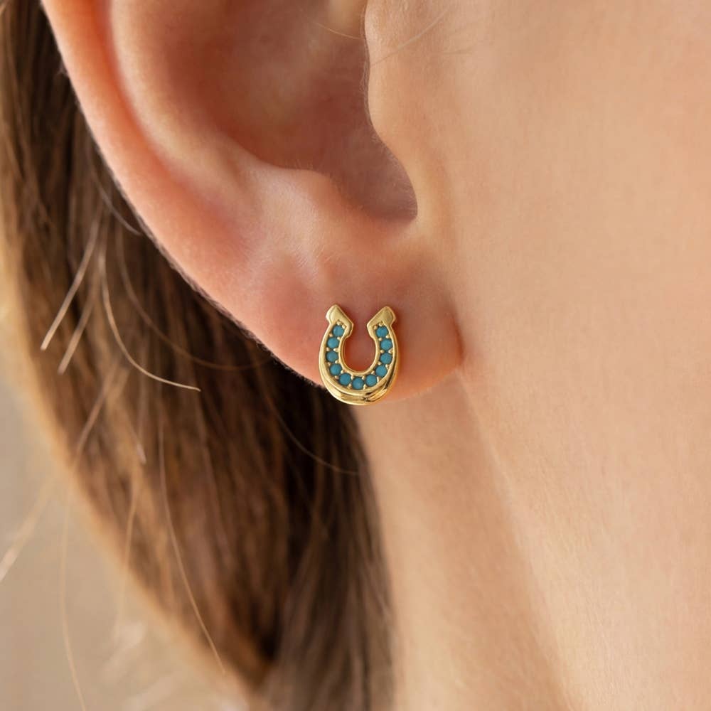 Gold Dipped Western Horse Shoe Stud Earrings: S